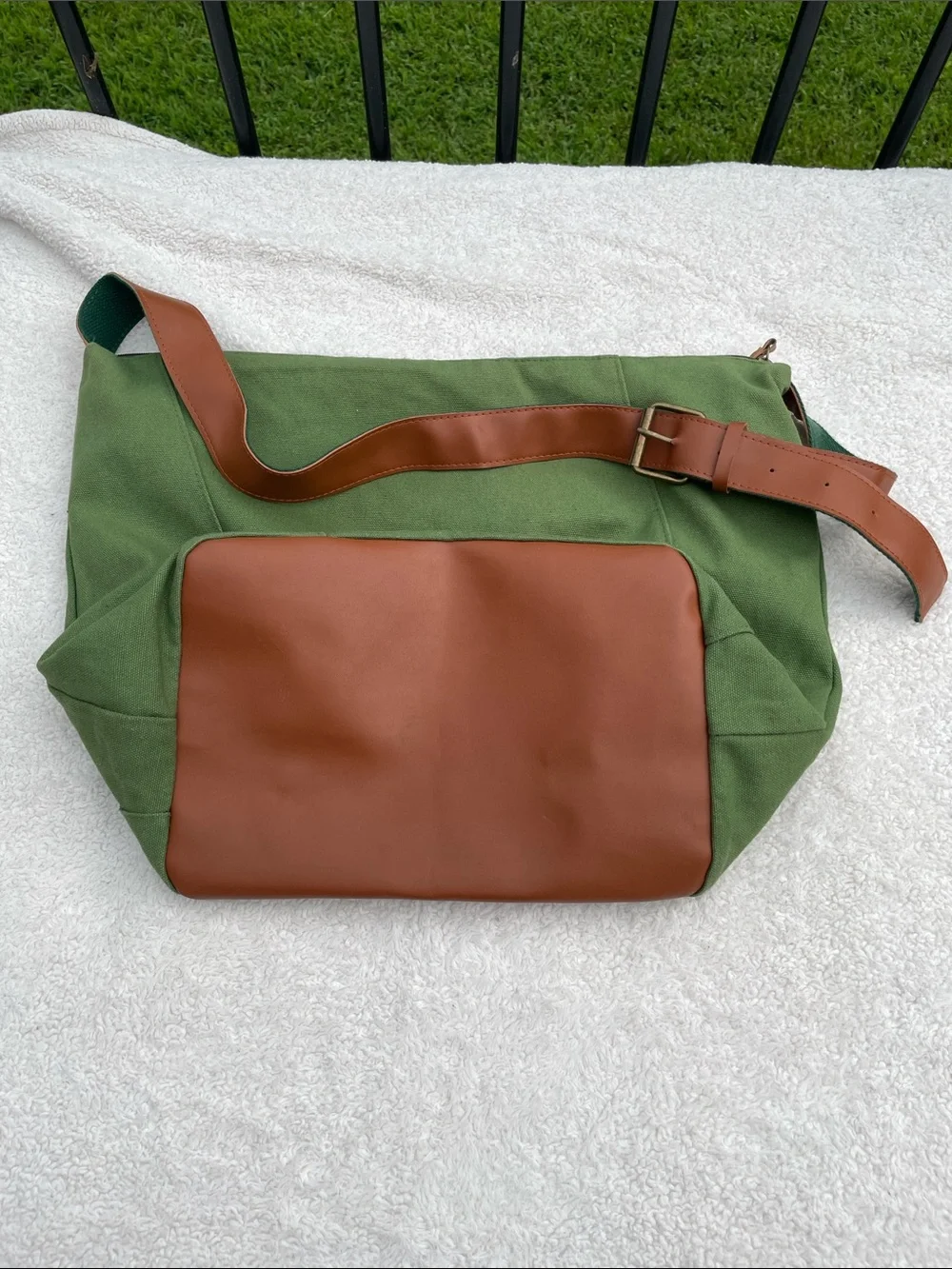 K2 Classic Olive Green Canvas Messenger Bag with Brown Leather Trim